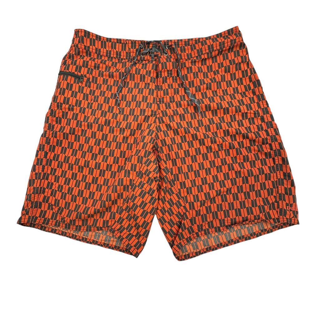 Patagonia Board Shorts Mens 33 Orange Black Nylon Swimwear Beach Polo Drawstring